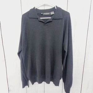 Jhanes Barnes Light Knit Black Collared Long Sleeve Pullover Sweater - Medium